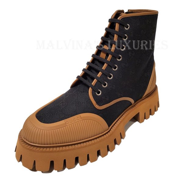 GUCCI MENS BOOTS GG SUPREME LOGO PRINT CANVAS LACE UP sz 8.5 9 - Picture 6 of 15